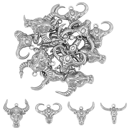 16Pcs 4 Styles 304 Stainless Steel Pendants, OX Head