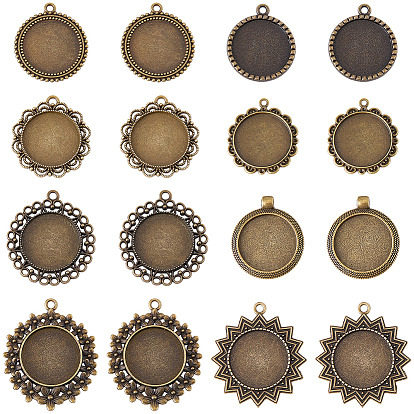 16Pcs 8 Styles Alloy Pendant Cabochon Settings