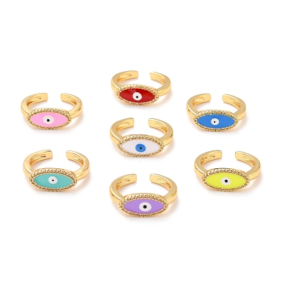 Horse Eye Cubic Zirconia Cuff Ring for Women, Real 18K Gold Plated Brass Enamel Open Ring, Cadmium Free & Lead Free