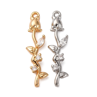 Латунные микропаве прозрачные подвески с фианитом, без кадмия, без никеля и без свинца, роза