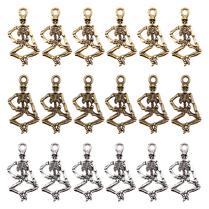 180Pcs 3 Style Punk Alloy Pendants, Cadmium Free & Lead Free, Human Skeleton Pendants for Halloween Jewelry Making