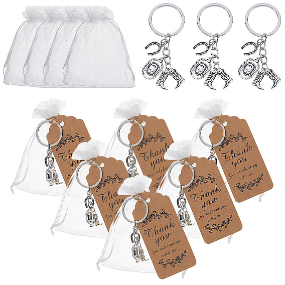 151Pcs Alloy Keychains, with Iron Rings and Organza Gift Bags and Paper Card