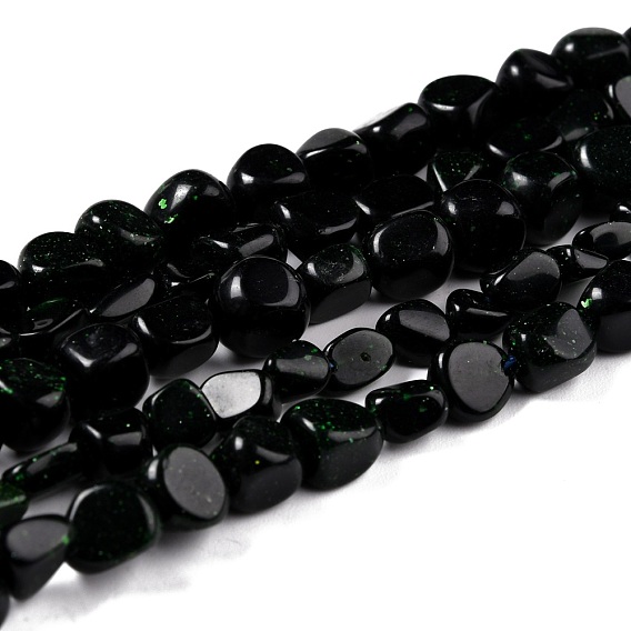 Synthetic Green Goldstone Beads Strands, Nuggets, Tumbled Stone