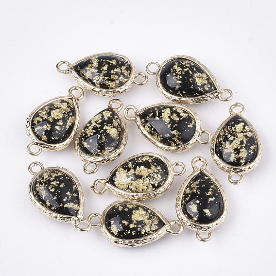 Epoxy Resin Links/Connectors, with Gold Foil and Brass Findings, Drop, Golden