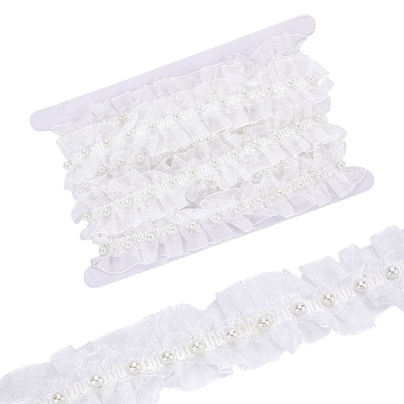 4 Meter Polyester-Kräuselgazeband, Spitzenbesatz, mit Kunststoff-Perle, Kleidungszubehör