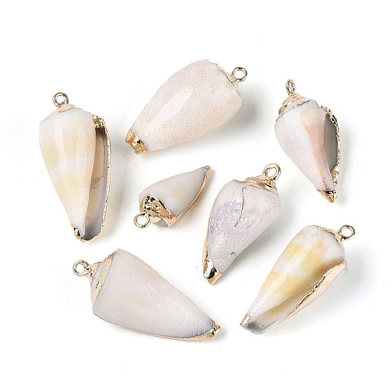 Гальванические подвески из натуральных ракушек, Подвески в виде раковин с петлями из железа золотистого оттенка.
