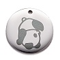 Stainless Steel Pendants, Manual Polishing, Flat Round with Panda