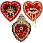 3Pcs 3 Styles Heart with Eye Polyester Sew on Patches, Applique Embroidery, with Glass Beads