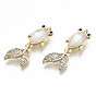 Brass Micro Pave Clear Cubic Zirconia Pendants, with Cat Eye, Nickel Free, Goldfish