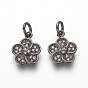 Brass Micro Pave Cubic Zirconia Charms, Lead Free & Cadmium Free, Clear, Flower