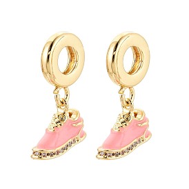 Европейские подвески-шармы из латуни с микропаве из прозрачных кубических цирконий и эмали, подвески с большими отверстиями для обуви, реальный 18 k позолоченный