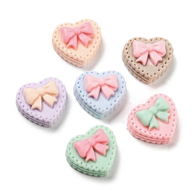 Macaron Color Opaque Resin Cabochons, Heart with Bowknot