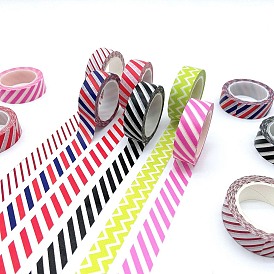 Adhesive Paper Tape, for Card-Making, Scrapbooking, Diary, Planner, Envelope & Notebooks, Stripe/Polka Dot/Triangle/Wave/Flower Pattern