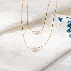 Collier vintage multicouches de perles d'eau douce naturelles, double brin, pour femmes
