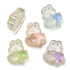 UV Plating Rainbow Iridescent Acrylic Enamel Beads, with Glitter Powder, Rabbit with Heart