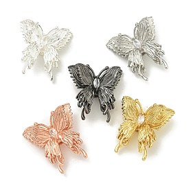 Rack Plating Brass Micro Pave Cubic Zirconia Beads, Long-Lasting Plated, Lead Free & Cadmium Free, Butterfly