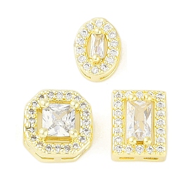 Brass Pave Clear Cubic Zirconia Slide Charms, Real 14K Gold Plated