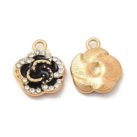 Alloy Enamel Pendants, with Crystal Rhinestone, Flower Charm