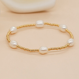 Bohemian Style Natural Freshwater Pearl and Gold TOHO Bead Bracelet for Women