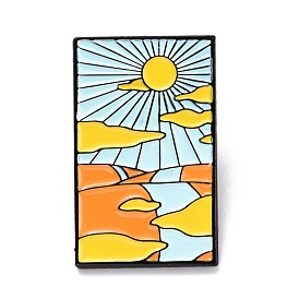 Sun and Desert Enamel Pin, Rectangle with Scenery Alloy Enamel Brooch for Backpack Clothes, Electrophoresis Black