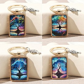 Glass Keychains, with Metal Split Rings, Rectangle