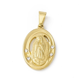 304 Stainless Steel Pendants, with Crystal Rhinestone, Oval with Virgin Mary