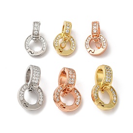 Rack Plating Brass Micro Pave Clear Cubic Zirconia Twister Clasps, Cadmium Free & Lead Free, Long-Lasting Plated