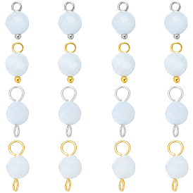 16 Stück 4 Stile März Geburtsstein natürlicher Aquamarin runde Perlenanhänger & Verbindungsanhänger, Runde, mit Messing-Zubehör