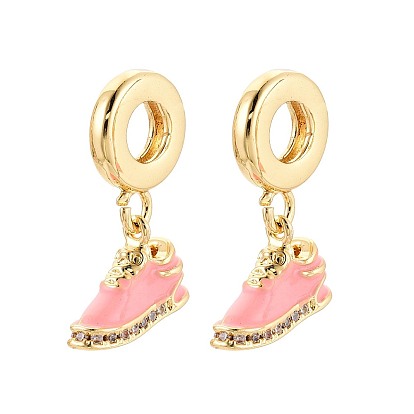 Европейские подвески-шармы из латуни с микропаве из прозрачных кубических цирконий и эмали, подвески с большими отверстиями для обуви, реальный 18 k позолоченный