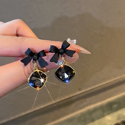 Glass Dangle Earrings for Women, with Alloy Findings and 925 Sterling Silver Pins