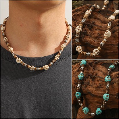 Ожерелья из синтетической бирюзы и кокоса в стиле хейши для мужчин, платина