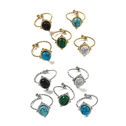Овальные 304 открытые манжеты из нержавеющей стали, кольца на палец из синтетического малахита и бирюзы для женщин и мужчин