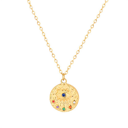 Colorful Cubic Zirconia Eye Pendant Necklace with Stainless Steel Cable Chains