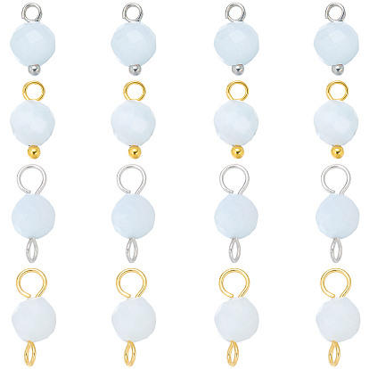 16 Stück 4 Stile März Geburtsstein natürlicher Aquamarin runde Perlenanhänger & Verbindungsanhänger, Runde, mit Messing-Zubehör