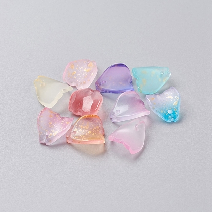 Glass Charms, with Gold Foil, Frosted, Dyed & Heated, Petal