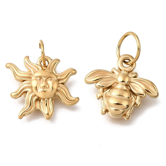 304 Stainless Steel Enamel Pendants, Ion Plating, Sun and Bee Charms, Real 18K Gold Plated