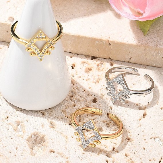 Кольца-манжеты с микропаве из латуни и прозрачными кубическими цирконами для женщин, без кадмия и без свинца, ромб