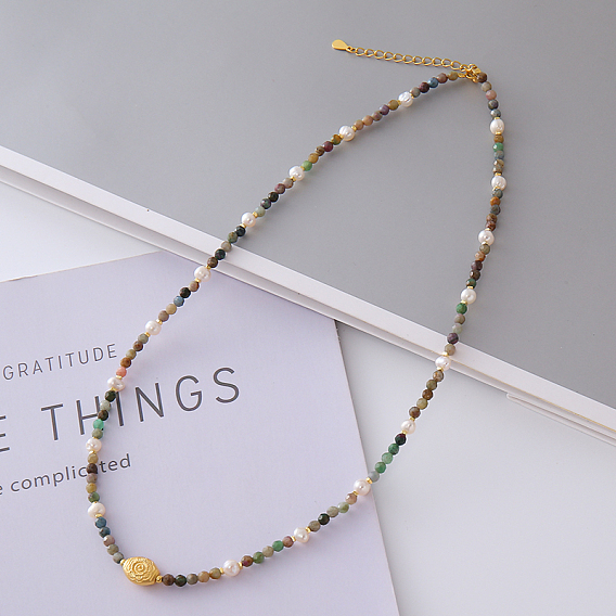 Ожерелья с подвесками из натурального индийского агата круглой огранки и натурального жемчуга 925 из стерлингового серебра овальной формы