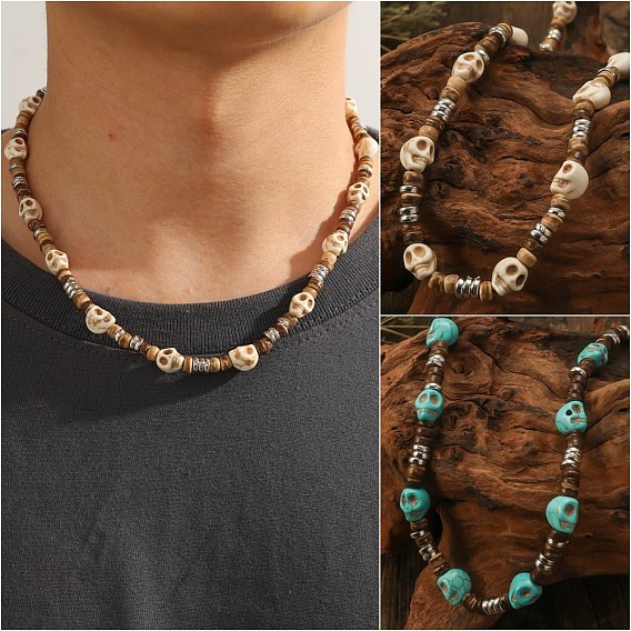 Ожерелья из синтетической бирюзы и кокоса в стиле хейши для мужчин, платина