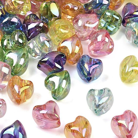 Уф-покрытие прозрачные акриловые бусины, радужный, сердце