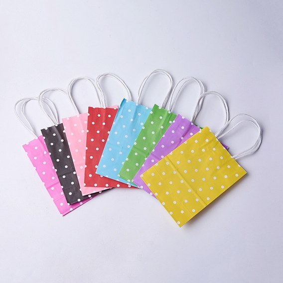 kraft Paper Bags, with Handles, Gift Bags, Shopping Bags, Rectangle, Polka Dot Pattern