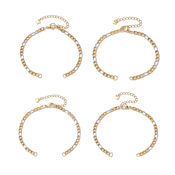 304 из нержавеющей стали цепи Фигаро браслет задатки, с удлинителем цепи смешанной формы