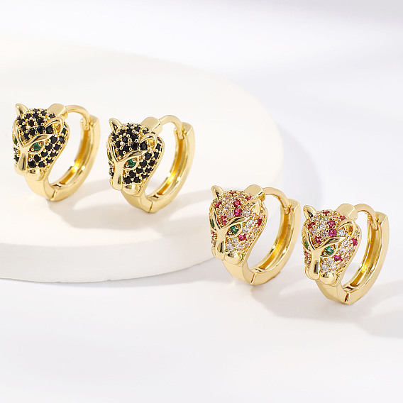 Серьги-кольца из латуни с паве из кубического циркония, леопард, золотые