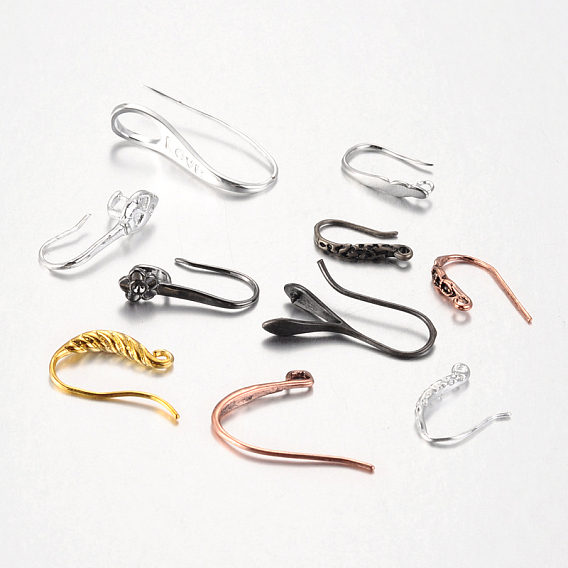 Random Mixed Brass Earring Hooks, Ear Wire, 20~28x7~10mm, Hole: 3~4mm, Pin: 0.8~1mm