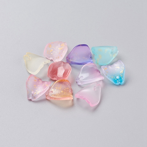 Glass Charms, with Gold Foil, Frosted, Dyed & Heated, Petal