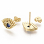 Brass Micro Pave Blue Cubic Zirconia Stud Earrings, with Earring Backs, Eye, Real 16K Gold Plated
