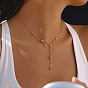304 Цепочка-лариата из нержавеющей стали с прозрачными кубическими циркониями, плоская, круглая, волнистая, с звеньями в виде планок, для женщин