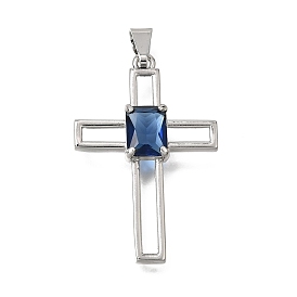 Brass Pave Blue Cubic Zirconia Pendants, Cross Charms