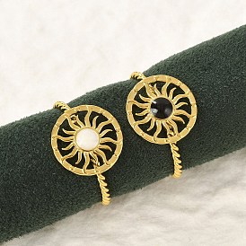 304 эмалированные манжеты из нержавеющей стали для женщин, кольцо с узором солнце открытые кольца, золотые