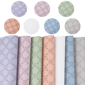 7Pcs 7 Colors PVC Imitation Leather Sheets, Rectangle with Flower Pattern